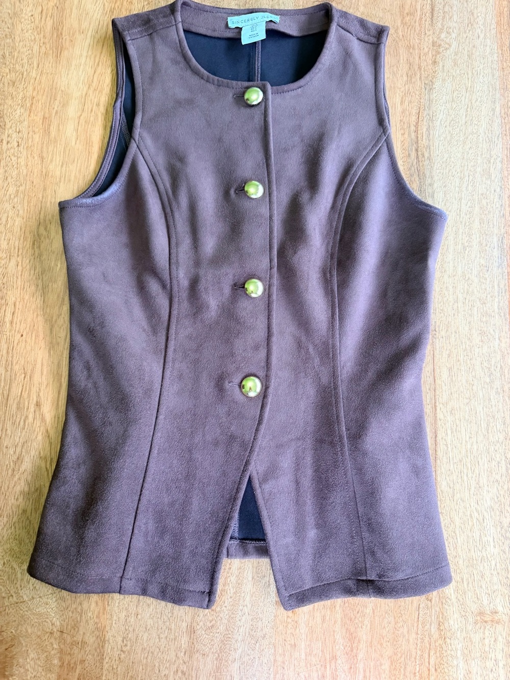 Sincerely Jules Brown Sleeveless Suede-Look Button Vest
